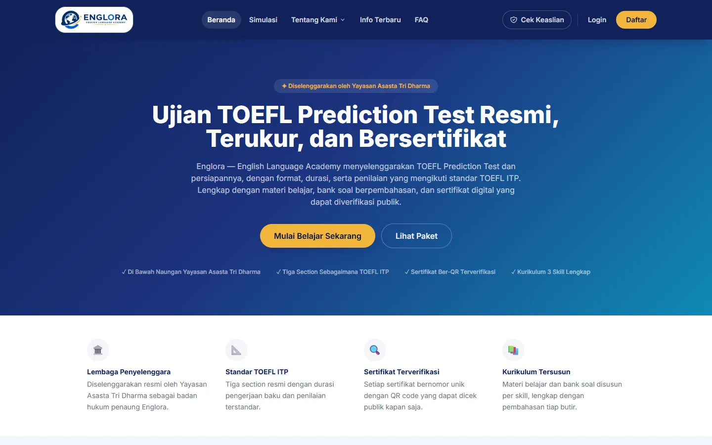 Tampilan website Englora